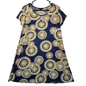 Espresso Cut Out Mini A Line Dress L Blue Yellow Mandala Casual Romantic Twee